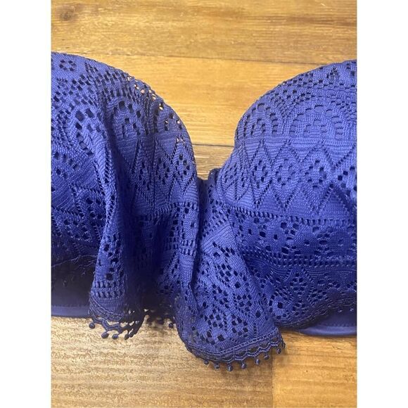 Victorias Secret 34DD the flirt bandeau bikini top blue strapless lace - Picture 2 of 7